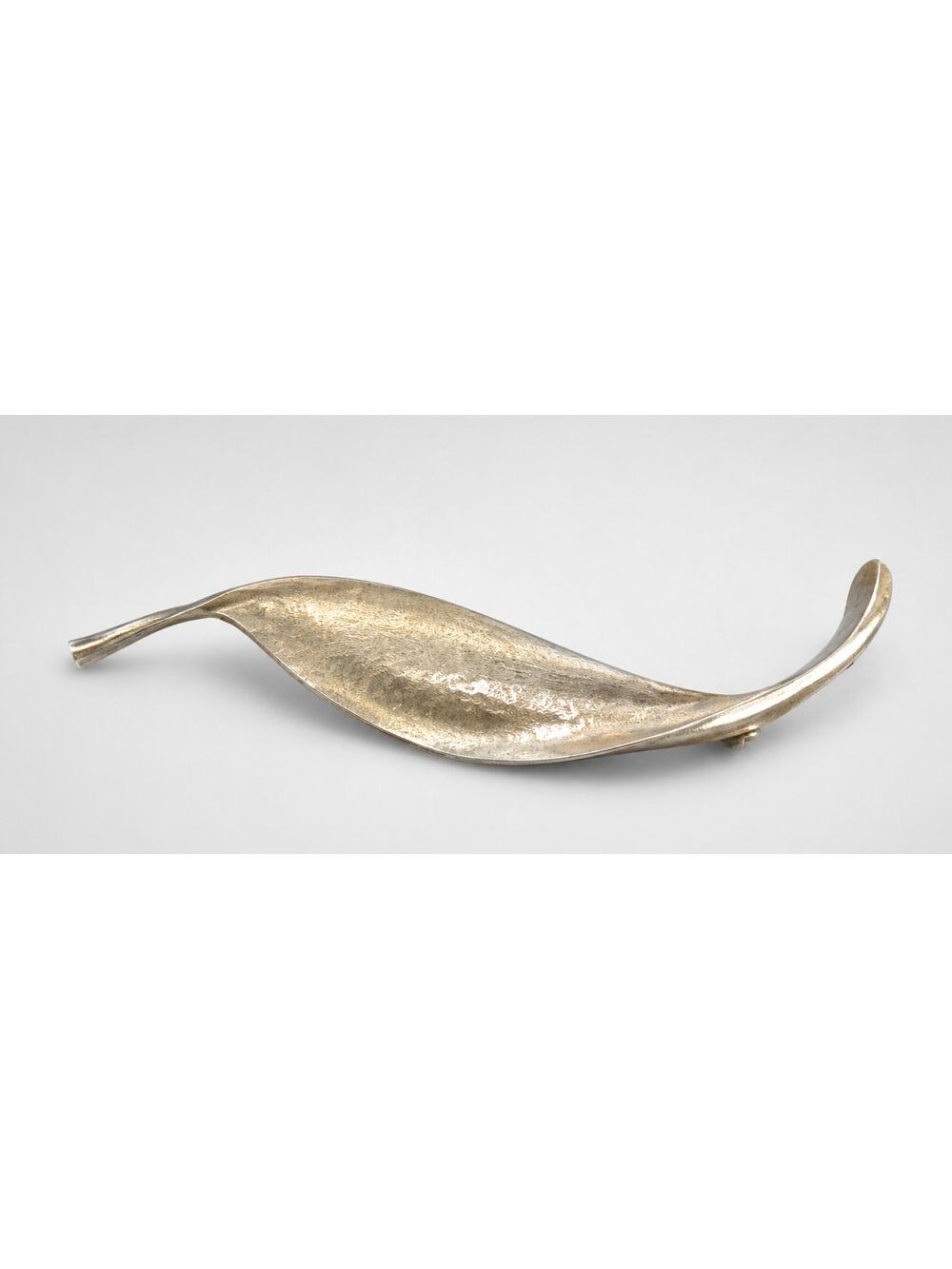 Vintage Large Charel Leaf Brooch Pin- Shiny Brushed Silver-tone Mid-century sf60 - Picture 1 of 8